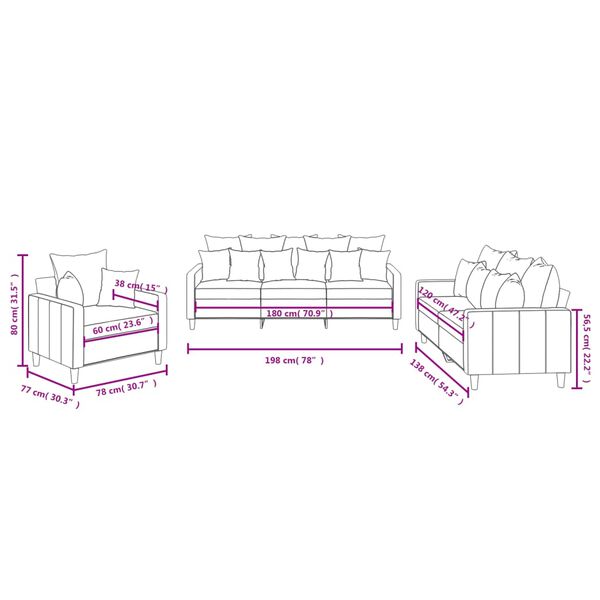 vidaXL 3 Piece Sofa Set with Cushions Light Grey Velvet