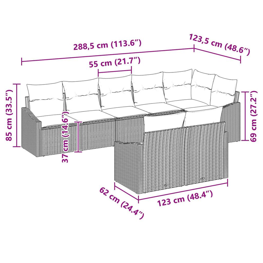 vidaXL 9 Piece Garden Sofa Set with Cushions - Black Poly Rattan