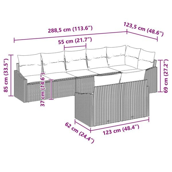 vidaXL 9 Piece Garden Sofa Set with Cushions - Black Poly Rattan