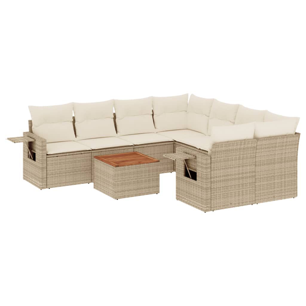 vidaXL 9 Piece Garden Sofa Set with Cushions Beige Poly Rattan
