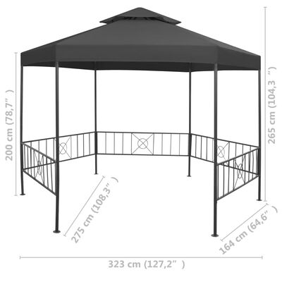 vidaXL Garden Gazebo 323x275x265 cm Anthracite