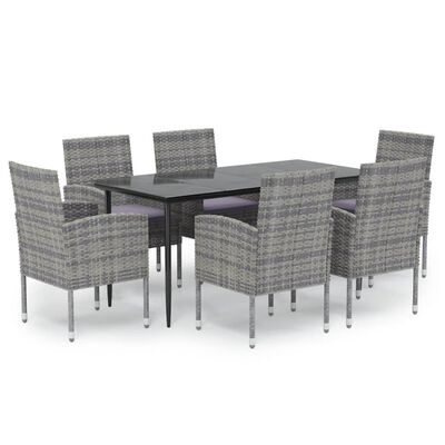 vidaXL 7 Piece Garden Dining Set with Cushions Anthracite Poly Rattan