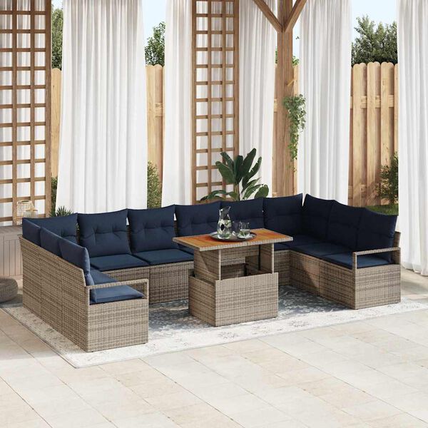 vidaXL Garden Dining Set with Cushion 11 pcs Grey and Navy