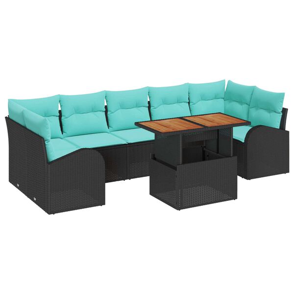 vidaXL Garden Sofa Set with Storage 8 pcs Black Poly rattan