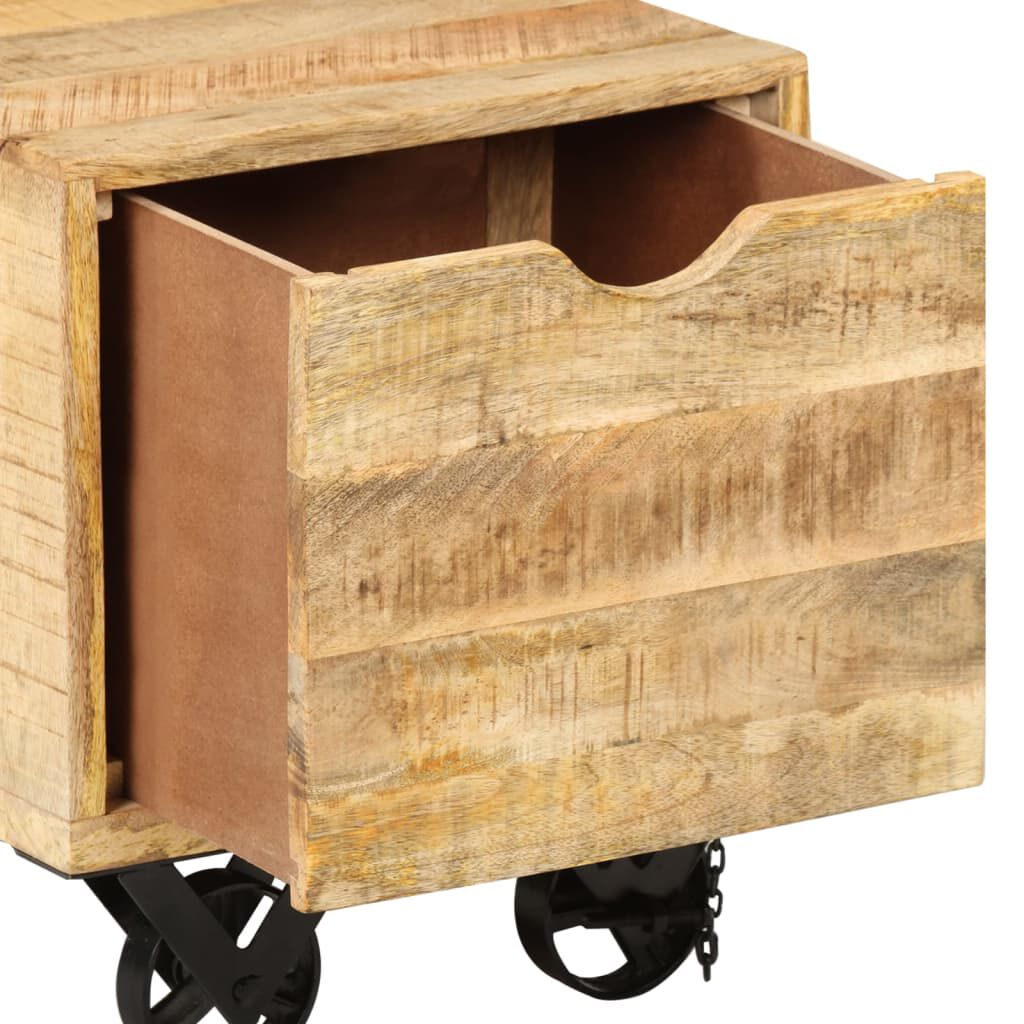 vidaXL Side Table with Drawer Wheels Mango Wood 40x40x45 cm