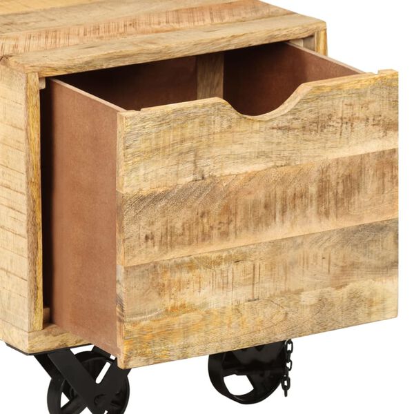 vidaXL Side Table with Drawer Wheels Mango Wood 40x40x45 cm