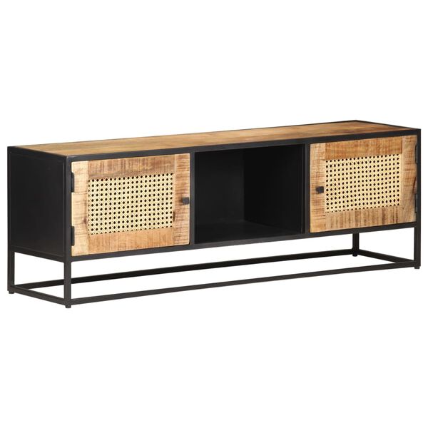 vidaXL TV Cabinet 120x30x40 cm Rough Mango Wood and Natural Cane