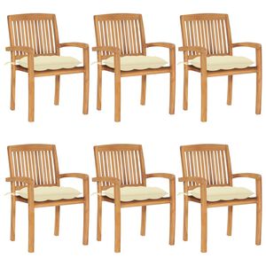 vidaXL Stacking Garden Chairs with Cushions 6 pcs Solid Teak Wood