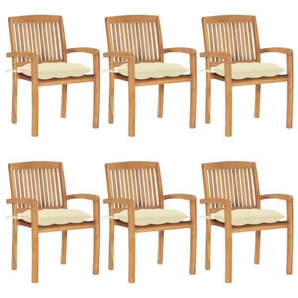 vidaXL Stacking Garden Chairs with Cushions 6 pcs Solid Teak Wood