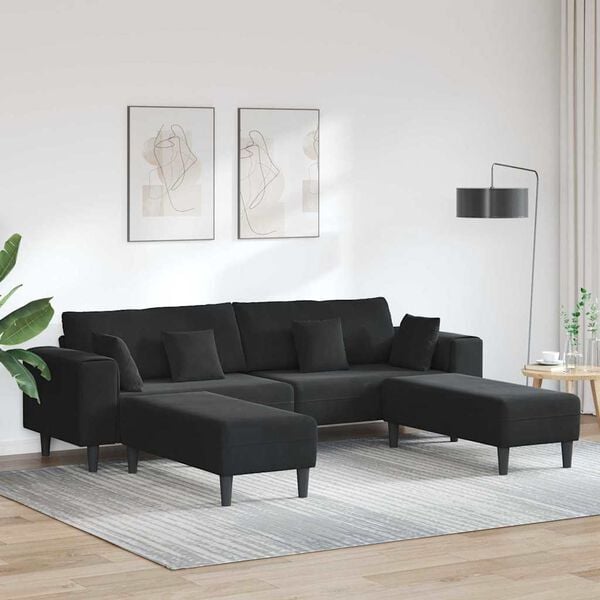 vidaXL Velvet Sofa with Cushion 3 pcs Black 208 cm Velvet