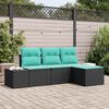 vidaXL Sofa Set with Cushion 4 pcs Black Poly Rattan