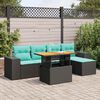 vidaXL 6 Piece Garden Sofa Set with Cushions Black Poly Rattan