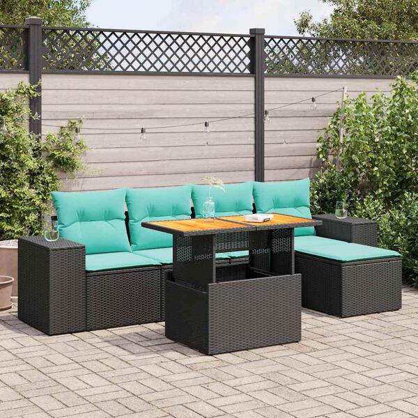 vidaXL 6 Piece Garden Sofa Set with Cushions Black Poly Rattan