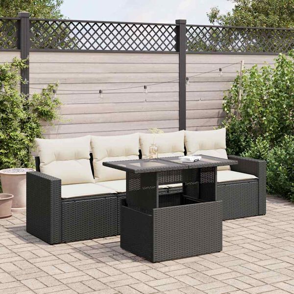 vidaXL 5 Piece Garden Sofa Set with Cushions Black Poly Rattan