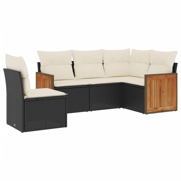 vidaXL 5 Piece Garden Sofa Set with Cushions Black Poly Rattan