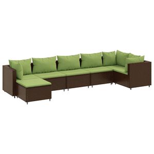 vidaXL 7 Piece Garden Lounge Set with Cushions Brown Poly Rattan