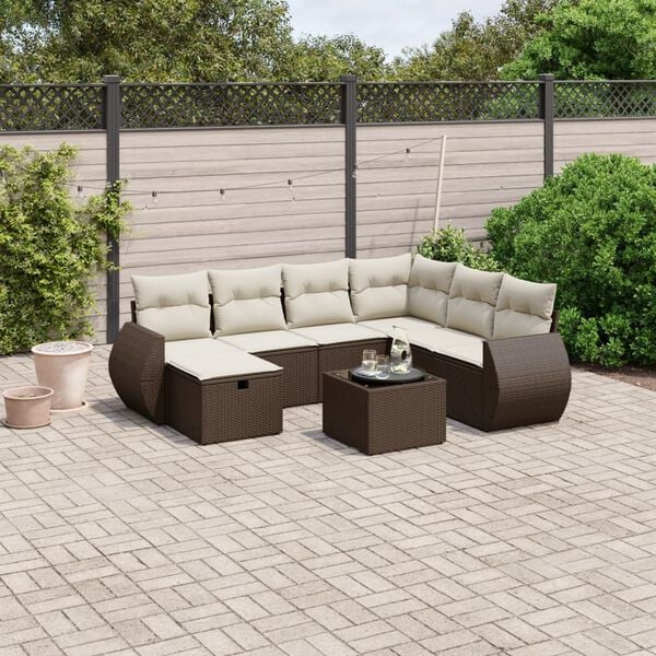vidaXL 8 Piece Garden Sofa Set with Cushions Brown Poly Rattan