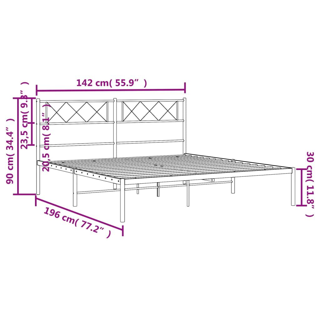 vidaXL Metal Bed Frame without Mattress with Headboard Black 135x190cm