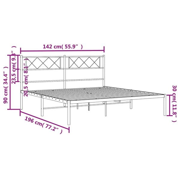 vidaXL Metal Bed Frame without Mattress with Headboard Black 135x190cm