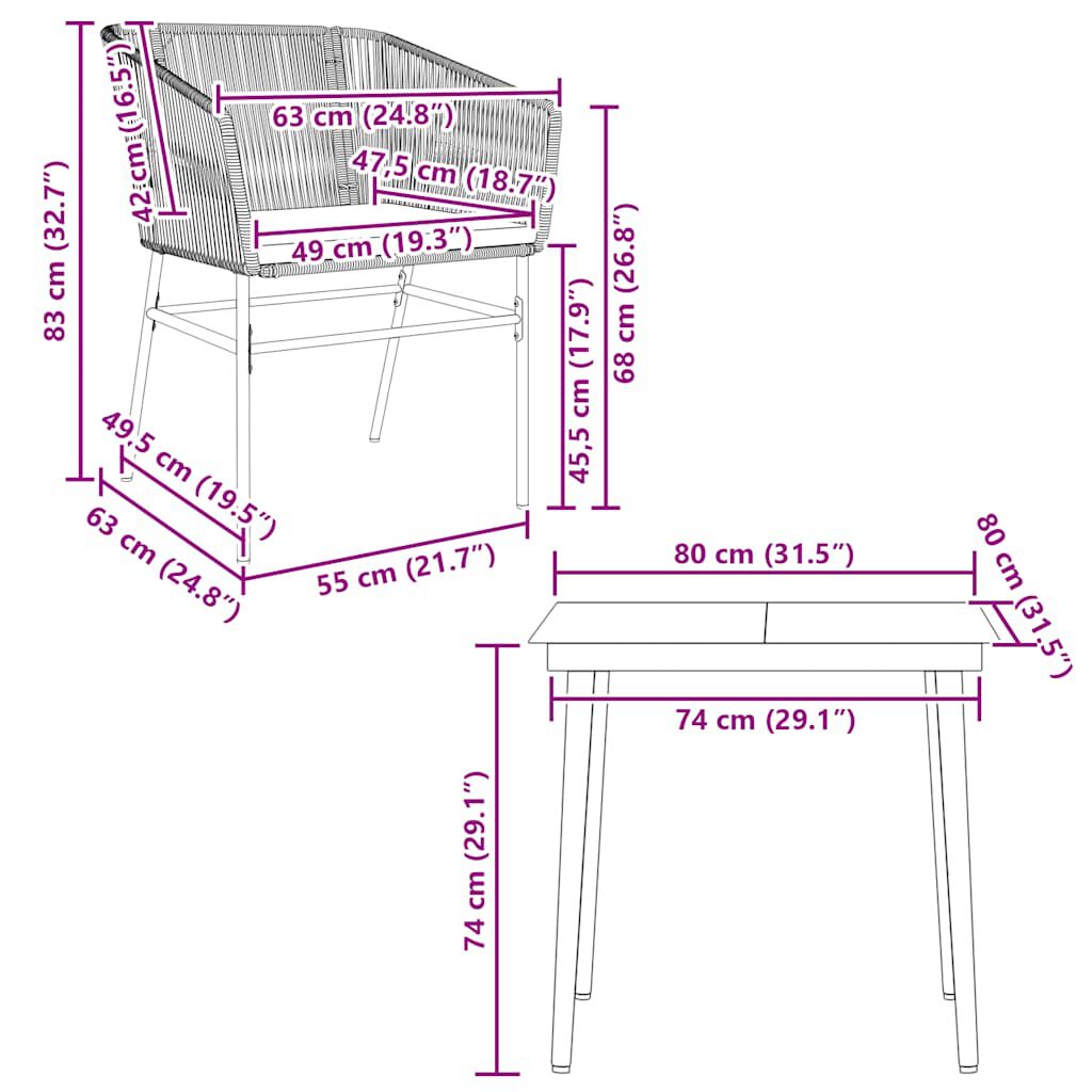 vidaXL 3 Piece Garden Dining Set with Cushions Brown Poly Rattan Glass