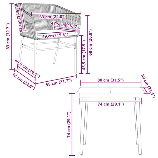 vidaXL 3 Piece Garden Dining Set with Cushions Brown Poly Rattan Glass