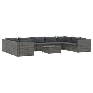vidaXL 10 Piece Garden Lounge Set with Cushions Poly Rattan Grey