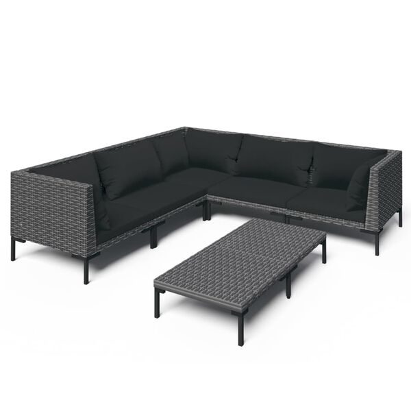 vidaXL 6 Piece Garden Lounge Set with Cushions Poly Rattan Dark Grey