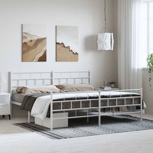 vidaXL Metal Bed Frame without Mattress with Footboard White 183x213cm