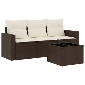 vidaXL 4 Piece Garden Sofa Set with Cushions Brown Poly Rattan