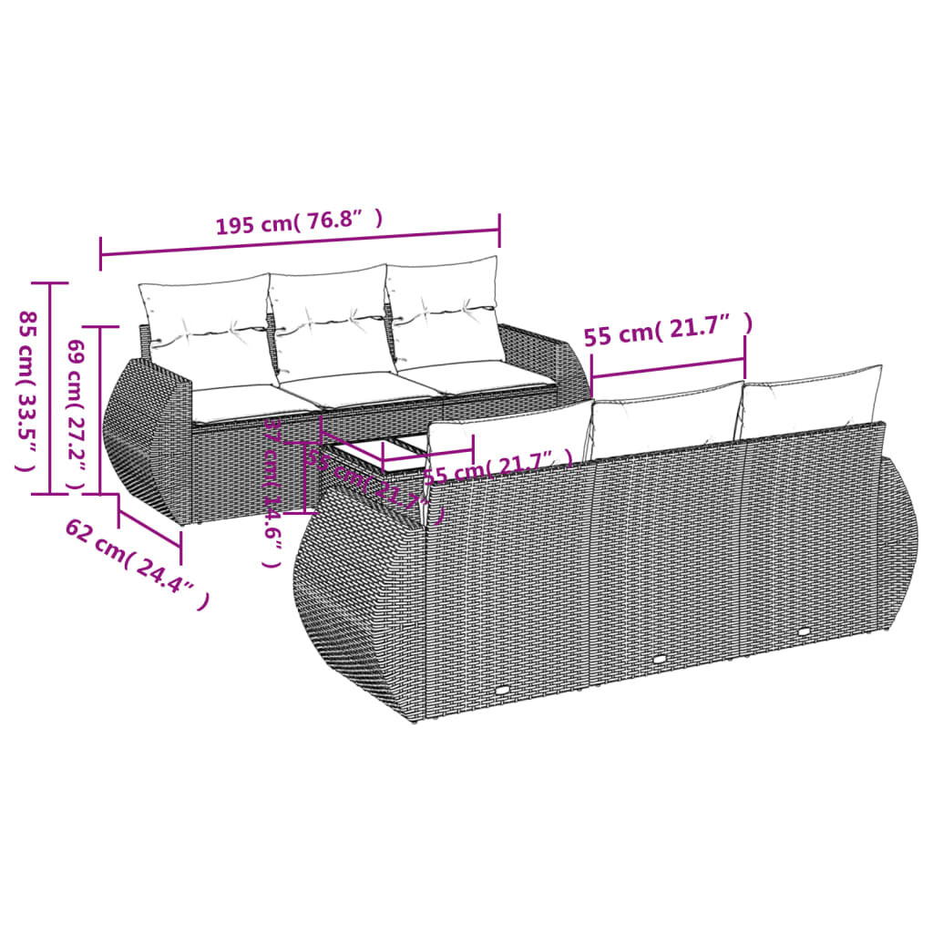 vidaXL 7 Piece Garden Sofa Set with Cushions Grey Poly Rattan