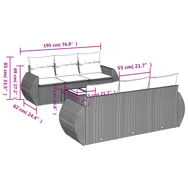 vidaXL 7 Piece Garden Sofa Set with Cushions Grey Poly Rattan