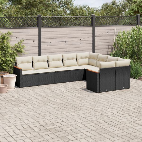 vidaXL 9 Piece Garden Sofa Set with Cushions Black Poly Rattan