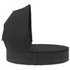 vidaXL Outdoor Lounge Bed with Canopy and Cushions Black Poly Rattan