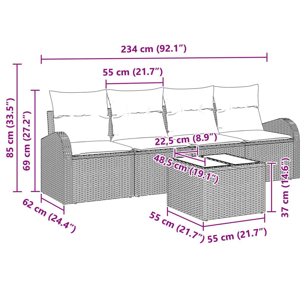 vidaXL 5 Piece Garden Sofa Set with Cushions Black Poly Rattan
