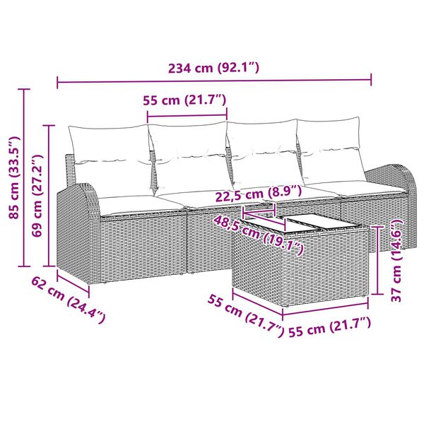 vidaXL 5 Piece Garden Sofa Set with Cushions Black Poly Rattan