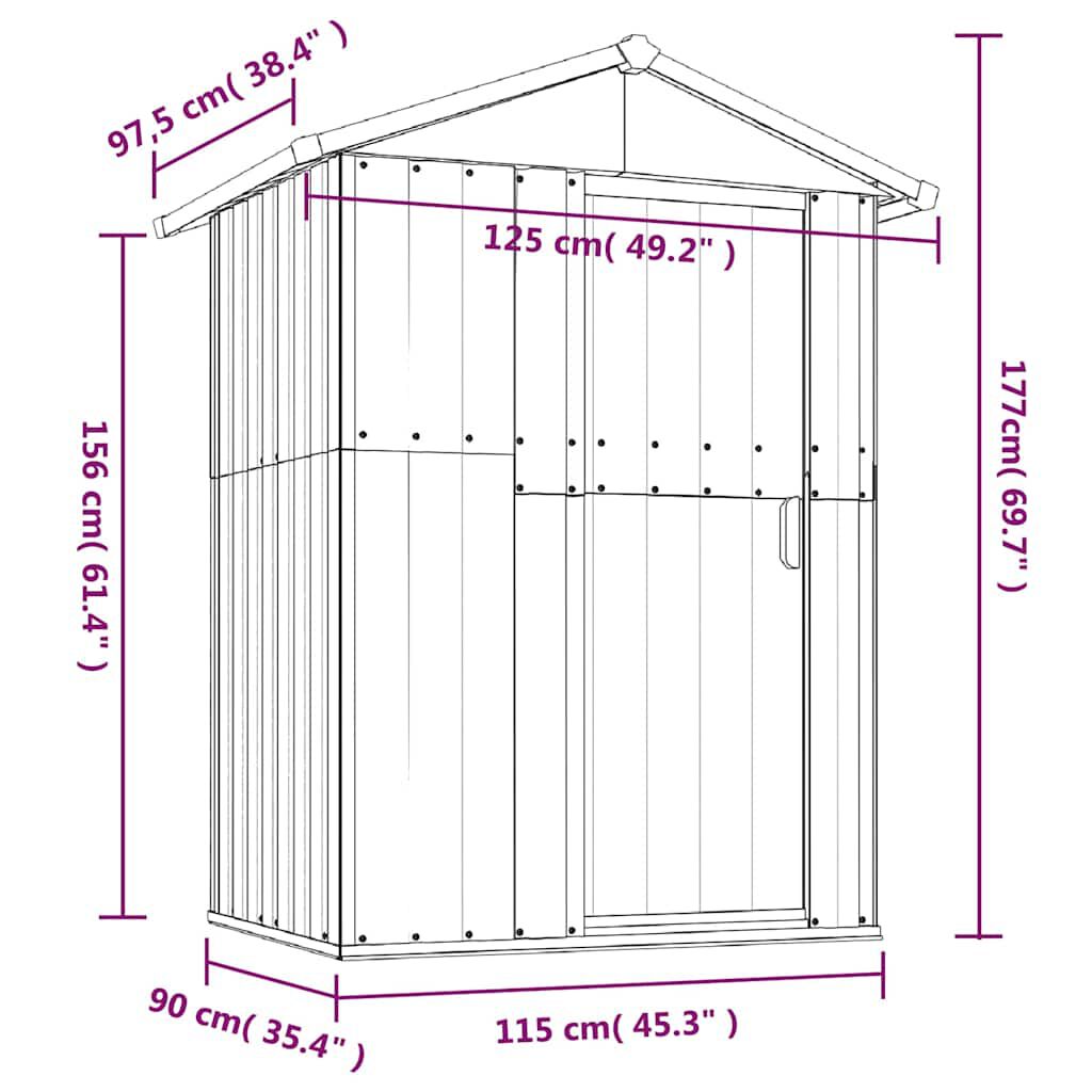 vidaXL Garden Shed Anthracite 126x97.5x177 cm Galvanised Steel