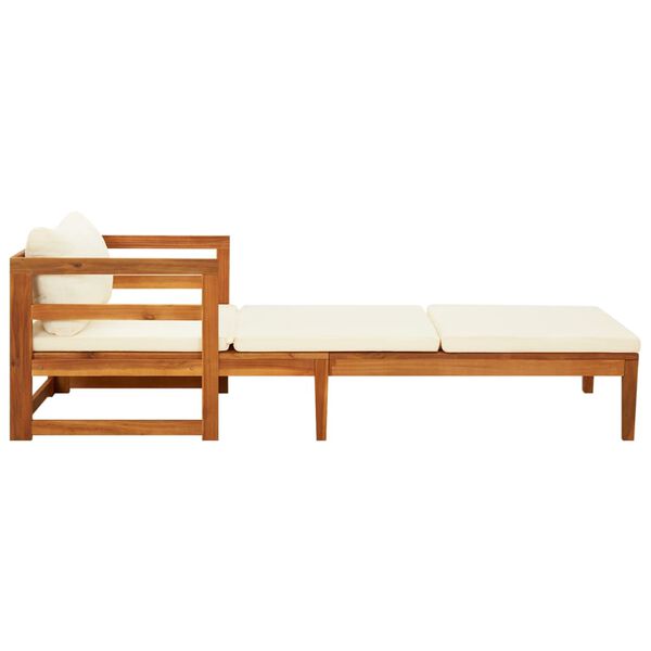 vidaXL Sun Lounger with Cream White Cushions Solid Acacia Wood