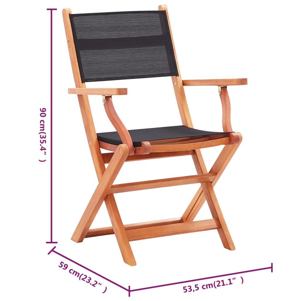 vidaXL Folding Garden Chairs 6 pcs Black Solid Eucalyptus Wood&Textilene