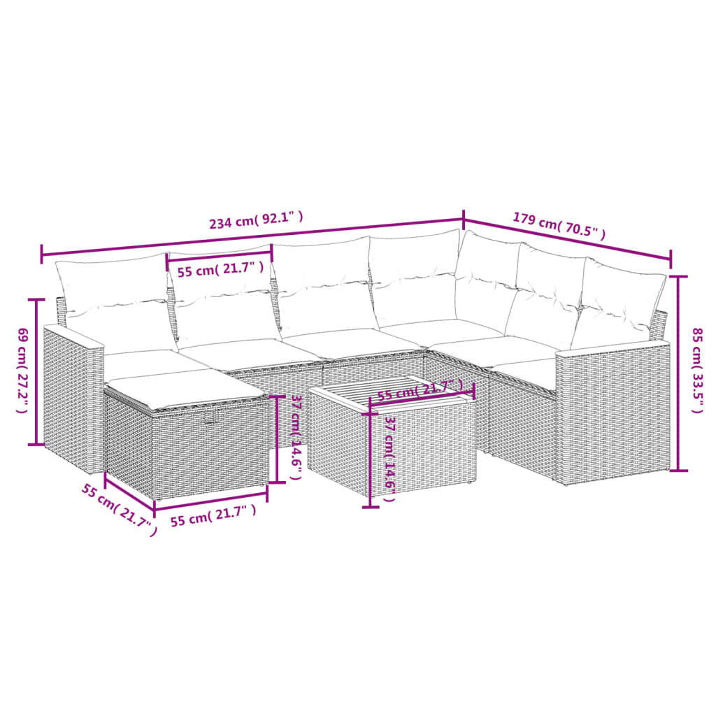 vidaXL 8 Piece Garden Sofa Set with Cushions Grey Poly Rattan