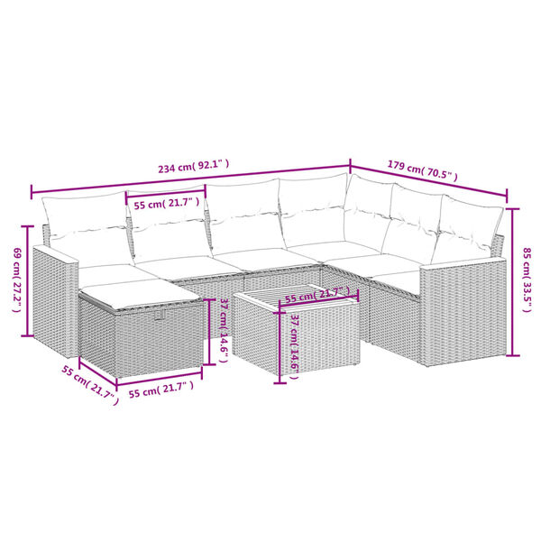 vidaXL 8 Piece Garden Sofa Set with Cushions Grey Poly Rattan