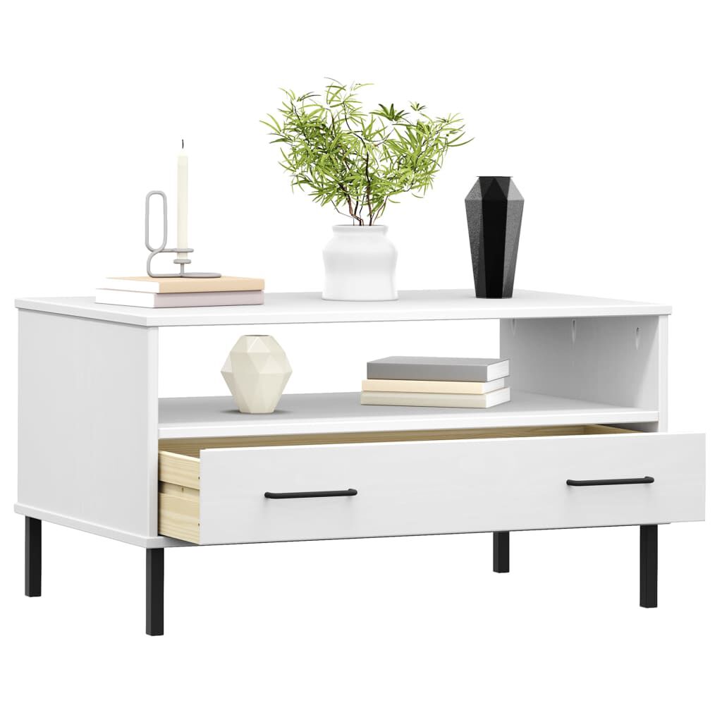 vidaXL Coffee Table with Metal Legs White 85x50x45cm Solid Wood OSLO