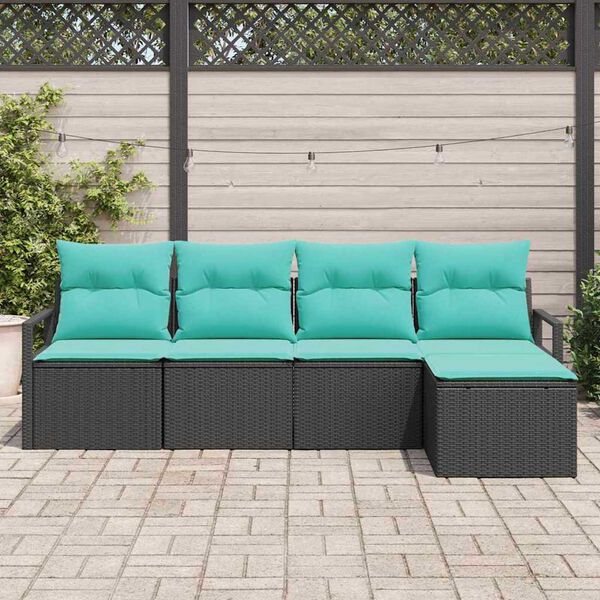 vidaXL Garden Sofa Set with Cushion 5 pcs Black and Turquoise
