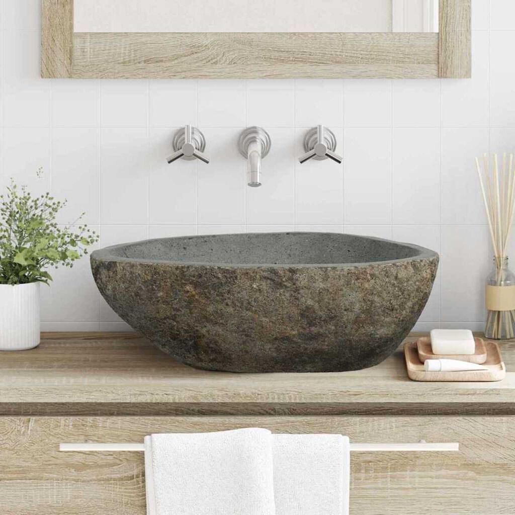 vidaXL Basin Light grey (46-52) x (35-40) x 15 cm River stone