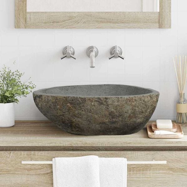 vidaXL Basin Light grey (46-52) x (35-40) x 15 cm River stone