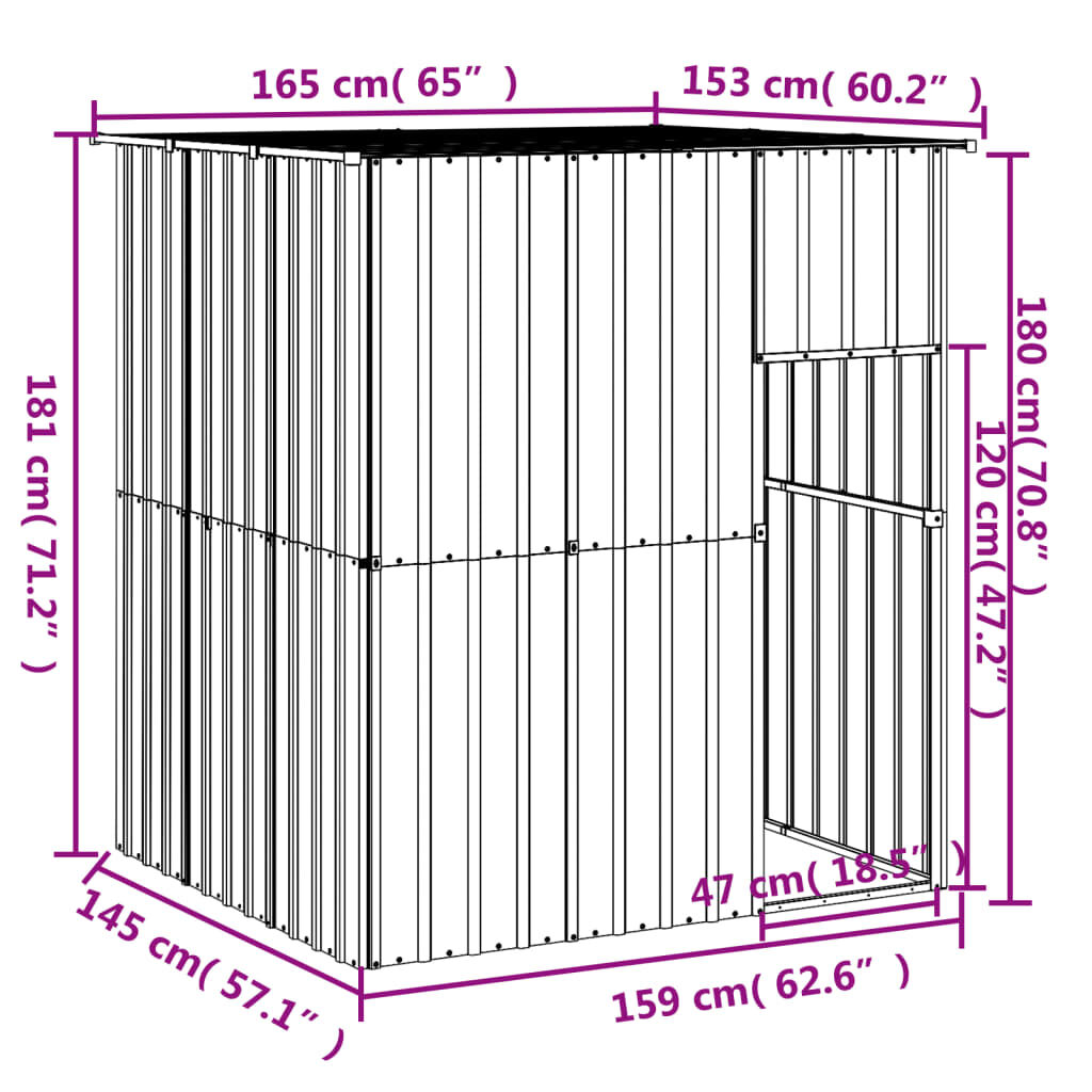 vidaXL Dog House with Roof Anthracite 165x153x181 cm Galvanised Steel