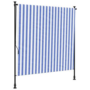 vidaXL Outdoor Roller Blind Blue and White 150x270 cm Fabric&Steel