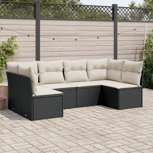 vidaXL 6 Piece Garden Sofa Set with Cushions Black Poly Rattan