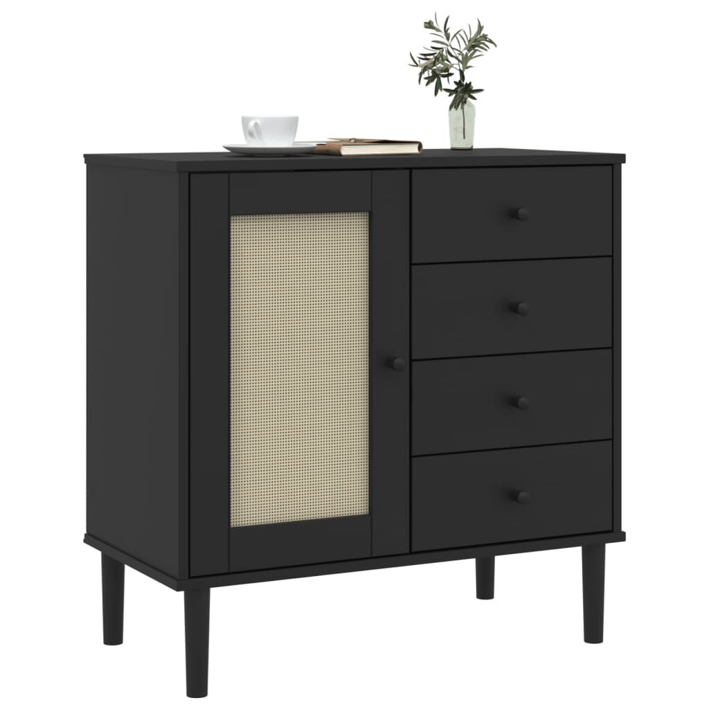 vidaXL Sideboard SENJA Rattan Look Black 80x40x80 cm Solid Wood Pine