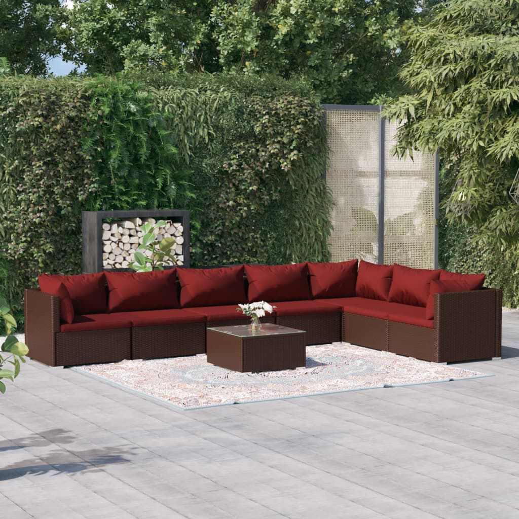 vidaXL 8 Piece Garden Lounge Set with Cushions Poly Rattan Brown