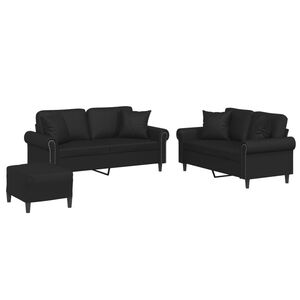 vidaXL 3 Piece Sofa Set with Pillows Black Faux Leather